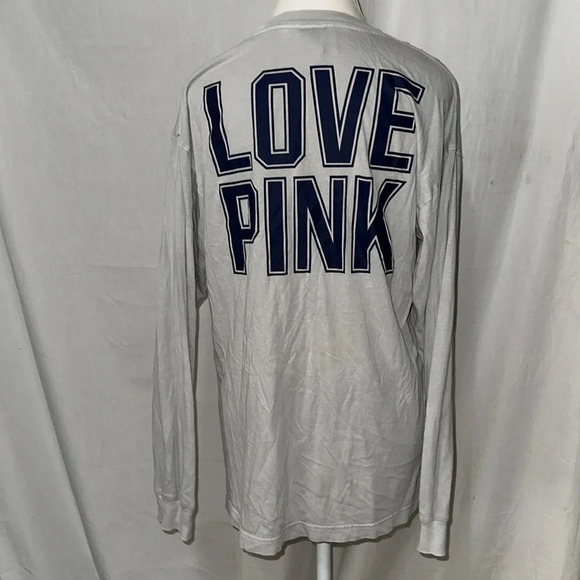 oversized gray & blue Pink Victoria's Secret long sleeve shirt size small - Picture 2 of 4